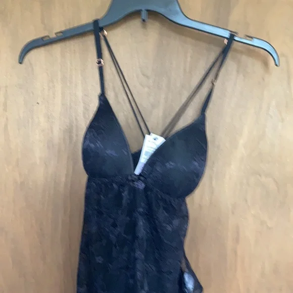 babydoll & panty set lace with padded bust adjustable strap black size S - Picture 4 of 15
